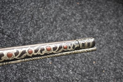 Lot 106 - A SCARCE 18-BORE SILVER AND CORAL MOUNTED ALGERIAN FLINTLOCK HOLSTER PISTOL