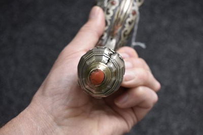 Lot 106 - A SCARCE 18-BORE SILVER AND CORAL MOUNTED ALGERIAN FLINTLOCK HOLSTER PISTOL