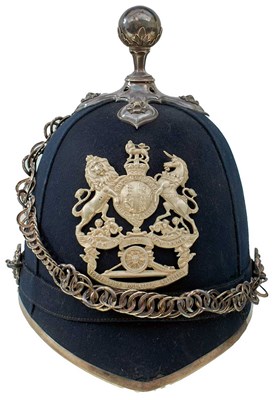 Lot 570 - A 1ST FORFARSHIRE VOLUNTEER ARTILLERY OFFICER'S BLUE CLOTH HELMET
