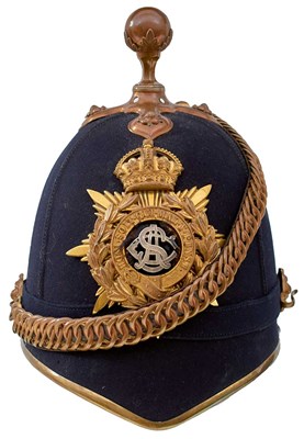 Lot 571 - A POST 1902 ROYAL ARMY SERVICE CORPS OFFICER'S BLUE CLOTH HELMET