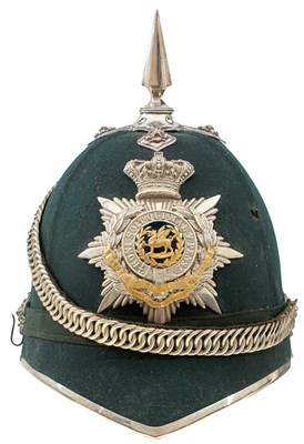 Lot 671 - AN OFFICER'S GREEN CLOTH HELMET OF THE 3RD VOLUNTEER BATTALION THE SOUTH WALES BORDERERS