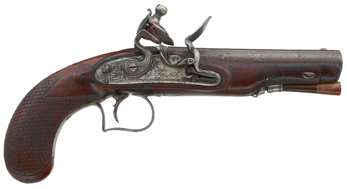 Lot 317 - A 32-BORE FLINTLOCK TRAVELLING PISTOL BY SMITH