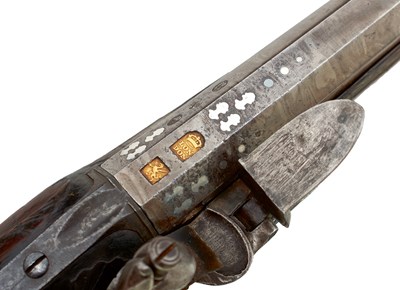 Lot 375 - A SCARCE 12-BORE SILVER MOUNTED FULL STOCKED FLINTLOCK SPORTING GUN BY GRIFFIN