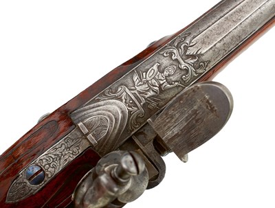 Lot 312 - AN ORNATE PAIR OF 26-BORE FLINTLOCK BOHEMIAN HOLSTER OR DUELLING PISTOLS