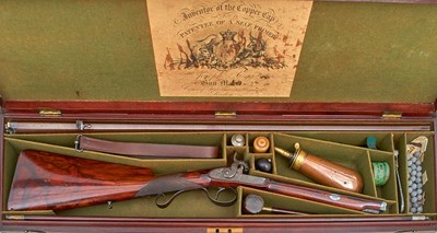Lot 453 - A CASED 42-BORE PERCUSSION DEER OR PARK RIFLE BY JOSEPH EGG