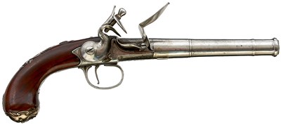 Lot 313 - A PAIR OF SILVER MOUNTED 22-BORE QUEEN ANNE PISTOLS BY NORTH OF LONDON