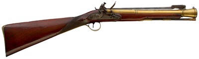 Lot 481 - A FLINTLOCK BRASS BARRELLED BAYONET BLUNDER BUSS BY J & W RICHARDS