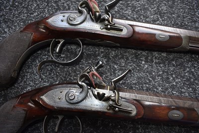 Lot 310 - A CASED PAIR OF 25-BORE IRISH FLINTLOCK DUELLING PISTOLS BY THOMAS FOWLER OF DUBLIN