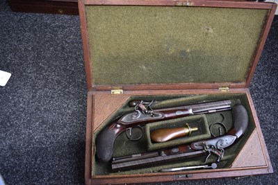 Lot 310 - A CASED PAIR OF 25-BORE IRISH FLINTLOCK DUELLING PISTOLS BY THOMAS FOWLER OF DUBLIN