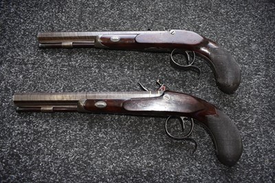 Lot 310 - A CASED PAIR OF 25-BORE IRISH FLINTLOCK DUELLING PISTOLS BY THOMAS FOWLER OF DUBLIN