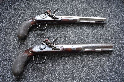 Lot 310 - A CASED PAIR OF 25-BORE IRISH FLINTLOCK DUELLING PISTOLS BY THOMAS FOWLER OF DUBLIN