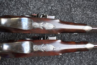 Lot 310 - A CASED PAIR OF 25-BORE IRISH FLINTLOCK DUELLING PISTOLS BY THOMAS FOWLER OF DUBLIN