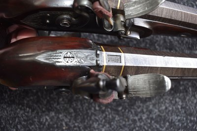 Lot 310 - A CASED PAIR OF 25-BORE IRISH FLINTLOCK DUELLING PISTOLS BY THOMAS FOWLER OF DUBLIN