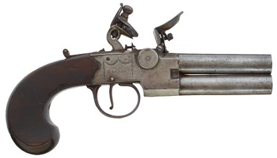 Lot 467 - A 54-BORE LARGE SIZED FLINTLOCK TAP ACTION OVERCOAT PISTOL BY KETLAND & CO