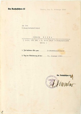 Lot 782 - A THIRD REICH SS PROMOTION DOCUMENT