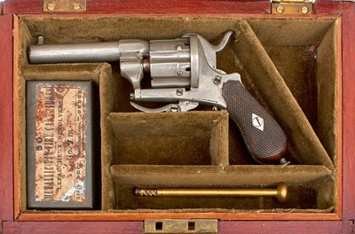 Lot 360 - A CASED BIRMINGHAM PROOFED 7MM SIX-SHOT PINFIRE REVOLVER