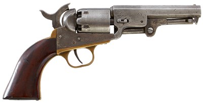 Lot 348 - A WORN SMALL CALIBRE FIVE-SHOT PERCUSSION AMERICAN REVOLVER