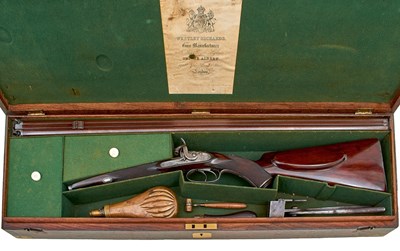 Lot 418 - A CASED. 360 CALIBRE DOUBLE BARRELLED PERCUSSION PARK RIFLE BY WESTLEY RICHARDS