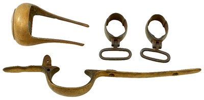 Lot 503 - A MIXED SELECTION OF BUTT PLATES, BARREL BANDS, PISTOL AND RIFLE FURNITURE