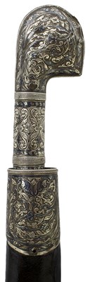 Lot 148 - A 19TH CENTURY DAGESTANI SILVER NIELLO SHASQUA