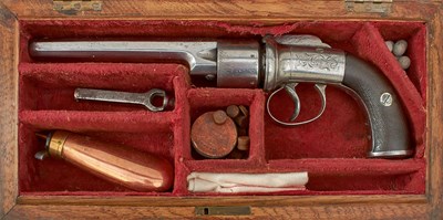 Lot 344 - A CASED 80-BORE SIX-SHOT TRANSITIONAL REVOLVER