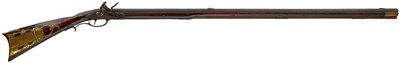 Lot 341 - A 19TH CENTURY AMERICAN .380 CALIBRE FLINTLOCK KENTUCKY RIFLE