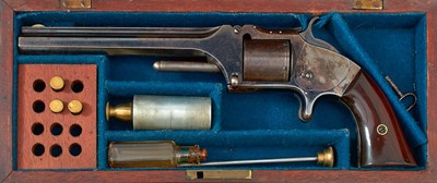 Lot 569 - A SCARCE CASED .32 RIMFIRE SMITH & WESSON SIX-SHOT NO.2 ARMY REVOLVER