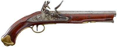 Lot 408 - A .650 CALIBRE EAST INDIA COMPANY FLINTLOCK CAVALRY PISTOL WITH LOOSE IRON RAMMER, 1808-11.
