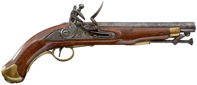 Lot 409 - A .650 CALIBRE EAST INDIA COMPANY FLINTLOCK CAVALRY PISTOL WITH LONG STIRRUP RAMMER, 1811-18.