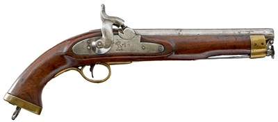 Lot 410 - A .650 CALIBRE EAST INDIA COMPANY PERCUSSION CAVALRY PISTOL WITH "OLD SERIES SIDELOCK", 1840, ISSUED TO 14th LIGHT DRAGOONS IN 1856.