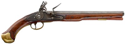 Lot 404 - A.650 CALIBRE FLINTLOCK INDIA SHIP STORE PISTOL BY DEBENHAM, c1775-88.
