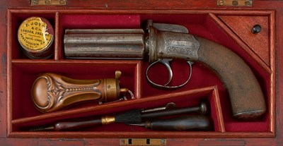 Lot 346 - A CASED 82-BORE SIX-SHOT PERCUSSION PEPPERBOX REVOLVER BY THOMAS HORSLEY OF YORK
