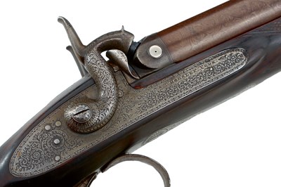 Lot 408 - A CASED DOUBLE BARRELLED 14-BORE PERCUSSION SPORTING GUN BY THOMAS HORSLEY OF YORK