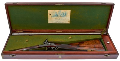 Lot 447 - A CASED 12-BORE DOUBLE BARRELLED PERCUSSION SPORTING GUN BY JAMES PURDEY