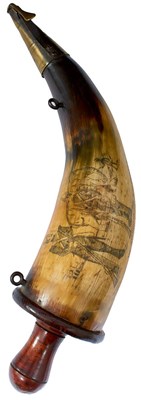 Lot 487 - A RARE EARLY 19TH CENTURY WELSH REGIMENT GUNNER'S POWDER HORN