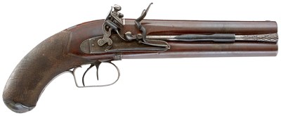 Lot 112 - A 16-BORE FLINTLOCK OVER AND UNDER OFFICER'S PISTOL BY TATHAM