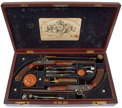 Lot 108 - A GOOD CASED PAIR OF PERCUSSION DUELLING PISTOLS BY THOMAS ELSWORTH MORTIMER