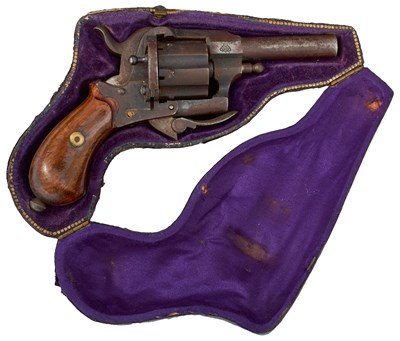 Lot 577 - A PIPE CASED 7MM SIX-SHOT PINFIRE REVOLVER BY DRESSE-LALOUX & CO