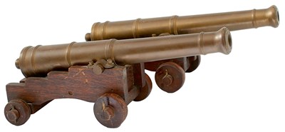 Lot 893 - A PAIR OF BRASS BARRELLED MODEL CANNON