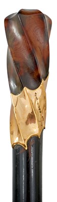 Lot 853 - A GOOD 19TH CENTURY 18CT GOLD MOUNTED WALKING STICK BY BRIGG