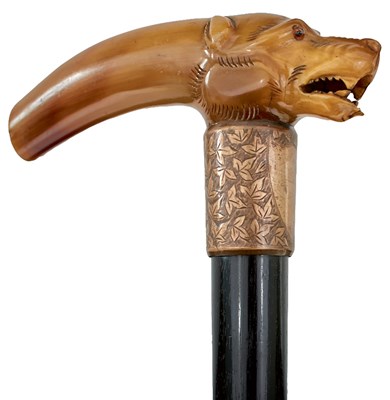Lot 863 - A LATE 19TH CENTURY DOG'S HEAD WALKING STICK