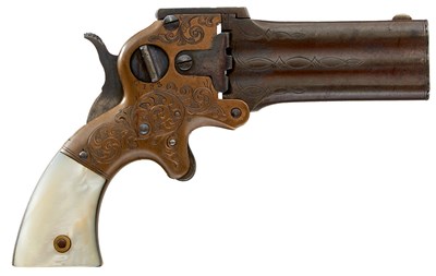 Lot 570 - A RARE .32 RIMFIRE FACTORY ENGRAVED MARSTON THREE-BARRELLED DERINGER