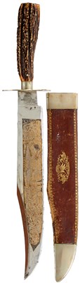 Lot 198 - A LARGE 19TH CENTURY CENTURY AMERICAN INSPIRED GOLD FINDER BOWIE KNIFE BY NICHOLSON & SONS OF SHEFFIELD