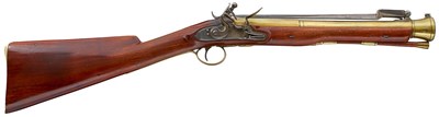 Lot 371 - A FLINTLOCK BAYONET BLUNDERBUSS BY MABSON & LABRON