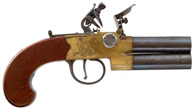Lot 464 - A CRISP 54-BORE FLINTLOCK BOXLOCK OVER AND UNDER POCKET PISTOL BY HAMPSON & THELWELL