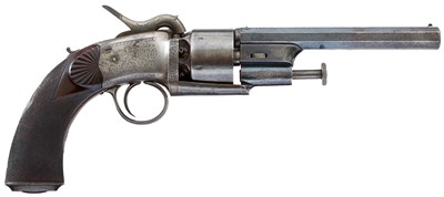 Lot 581 - A 54-BORE SIX-SHOT PERCUSSION TRANSITIONAL REVOLVER BY JOSEPH LANG