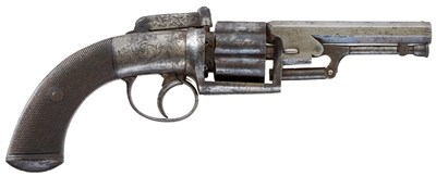 Lot 582 - A 120-BORE SIX-SHOT PERCUSSION TRANSITIONAL REVOLVER BY OWEN POWELL OF SHEFFIELD