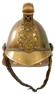 Lot 833 - A BRASS FIREMAN'S HELMET OF SHEFFIELD INTEREST