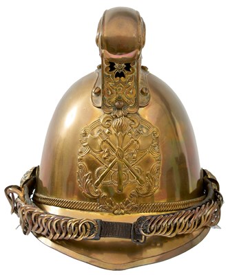 Lot 834 - A BRASS FIREMAN'S HELMET