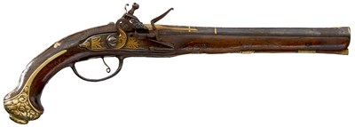 Lot 603 - A 19TH CENTURY 18-BORE FLINTLOCK TURKISH HOLSTER PISTOL